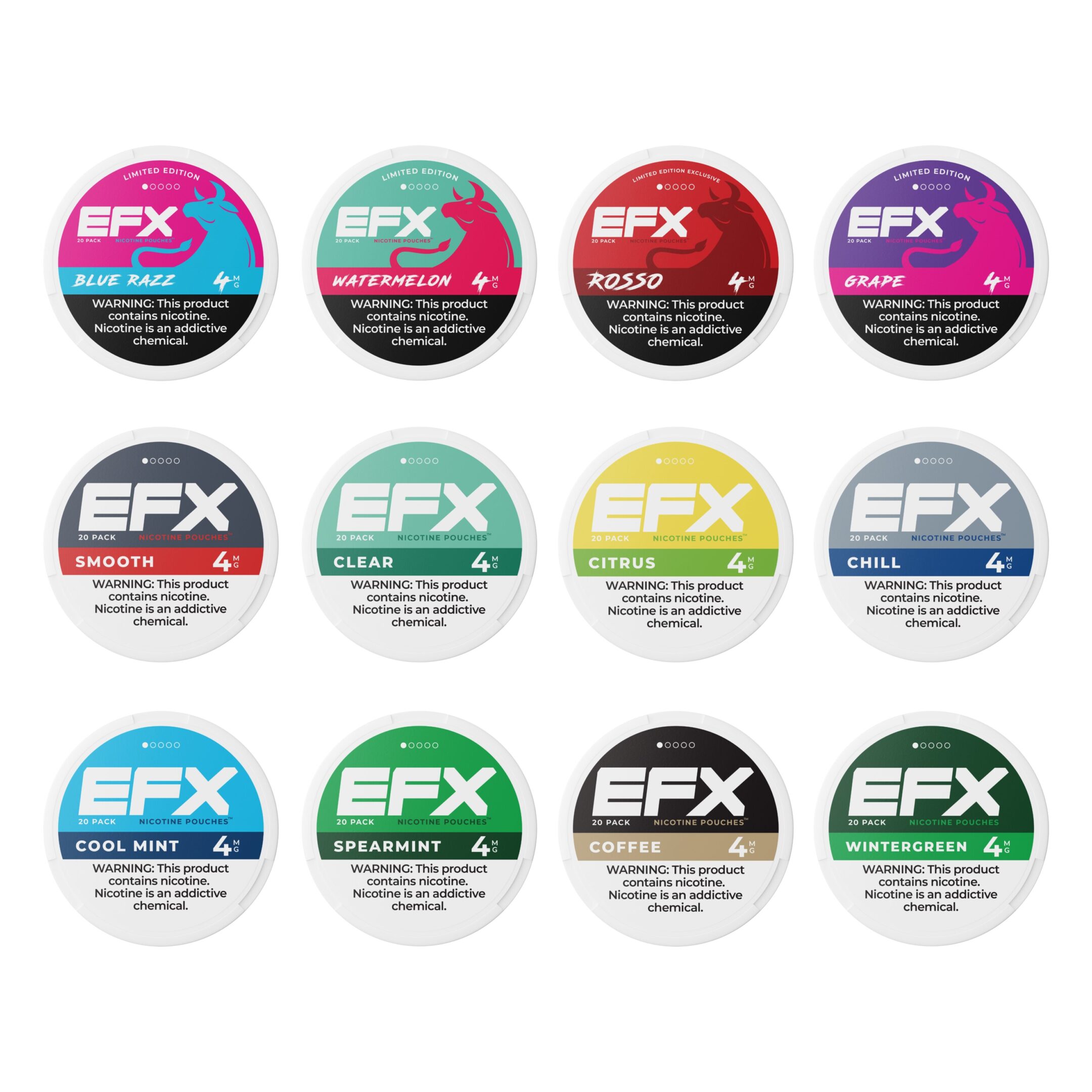 A group of different colored discs with various logos.