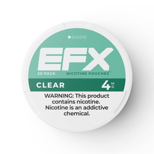 EFX nicotine pouches container with 4mg strength and clear flavor.