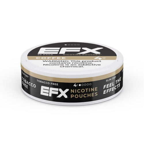 A round can of EFX nicotine pouches in coffee flavor.