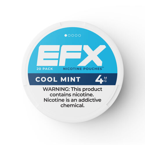 EFX Cool Mint nicotine pouches container with warning label.