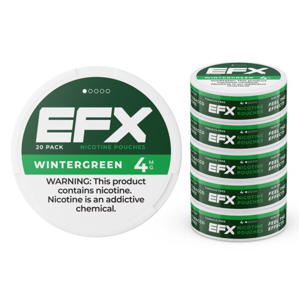 A stack of five efx nicotine pouches.