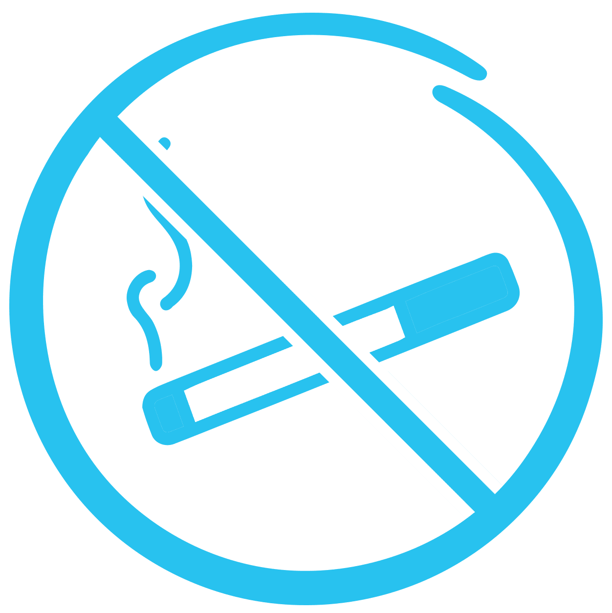 A blue sign with no smoking and cigarette symbols.