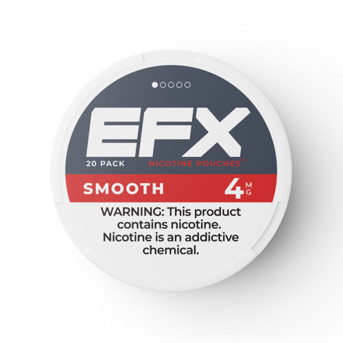 Container of EFX nicotine pouches labeled smooth with 4 mg strength.