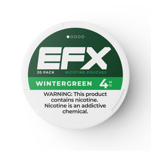 Container of EFX Wintergreen nicotine pouches, 4mg strength, 20 pack.