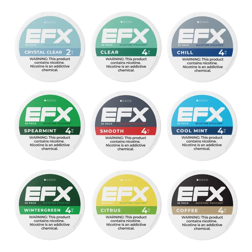EFX Classic Edition tins: Cool Mint, Spearmint, Wintergreen, Chill, Clear, Crystal Clear